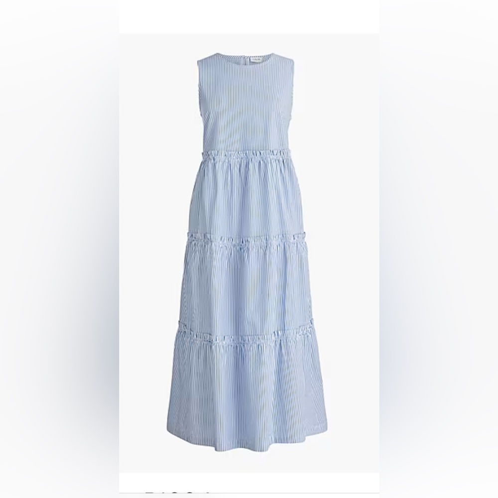 Blue striped tiered poplin dress 6P
